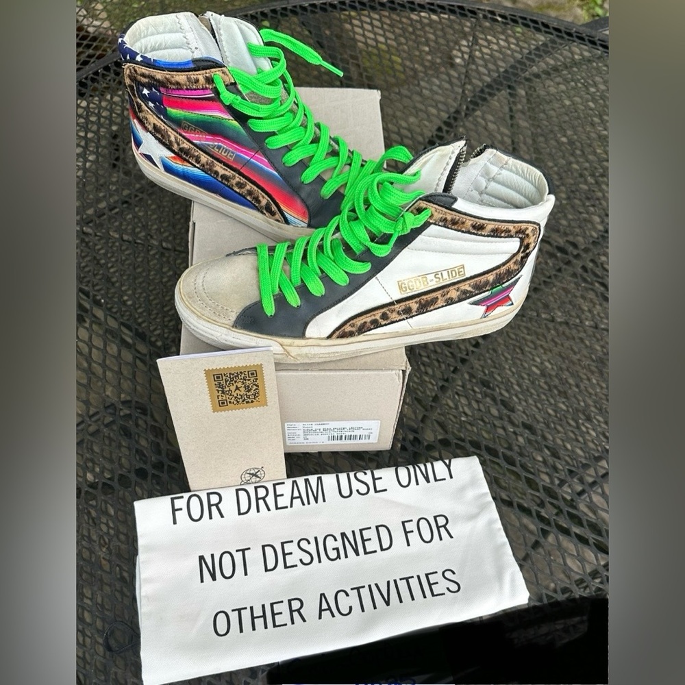 Colorful High-Top Sneakers with Green Laces